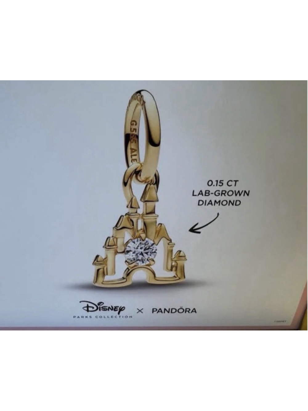 Disney Parks Pandora 14k Gold Castle Charm Lab Grown Diamond 2026 Exclusive